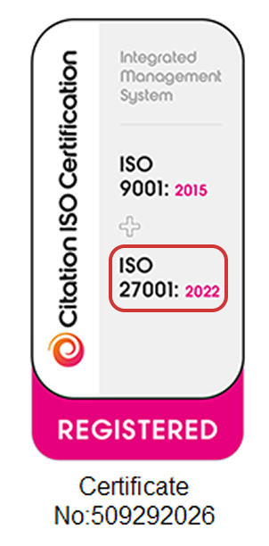 ISO/IEC 27001:2022 certification badge